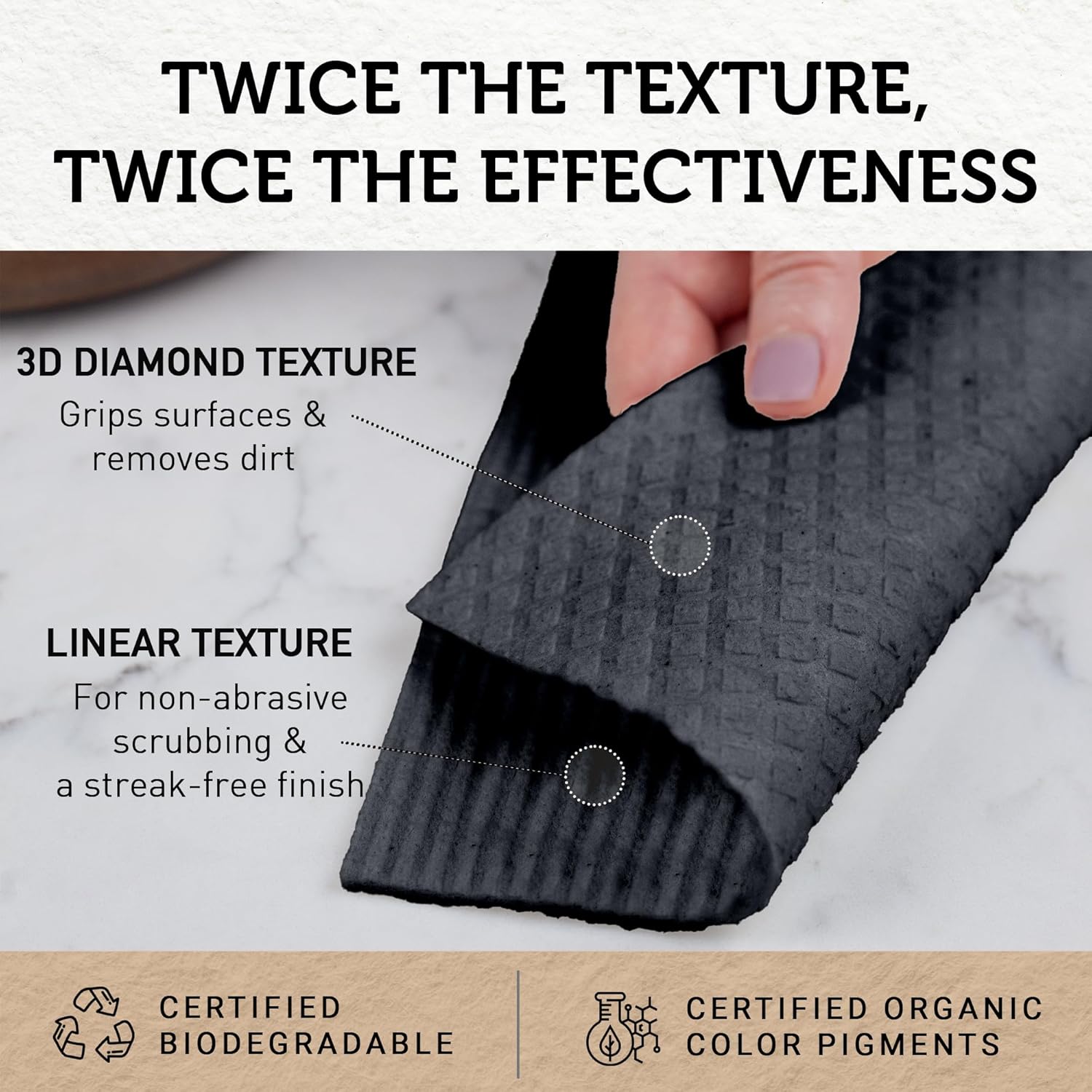 Nordhus Design Swedish Dishcloths, Black Charcoal/Dark Grey, 10-Pack, Reusable, Washable Cellulose Cotton Kitchen Cloths - Replace Paper Towels, Wipes, Sponges, Dish Rags