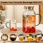 Glass Pitcher with Lid and Handle, 2 PACK 68 oz/2 Liter Vintage Butterfly Design Fridge Water Pitcher, Borosilicate Glass Water Carafe for Hot/Cold Water,Coffee,Iced Sun Tea,Heat Resistant