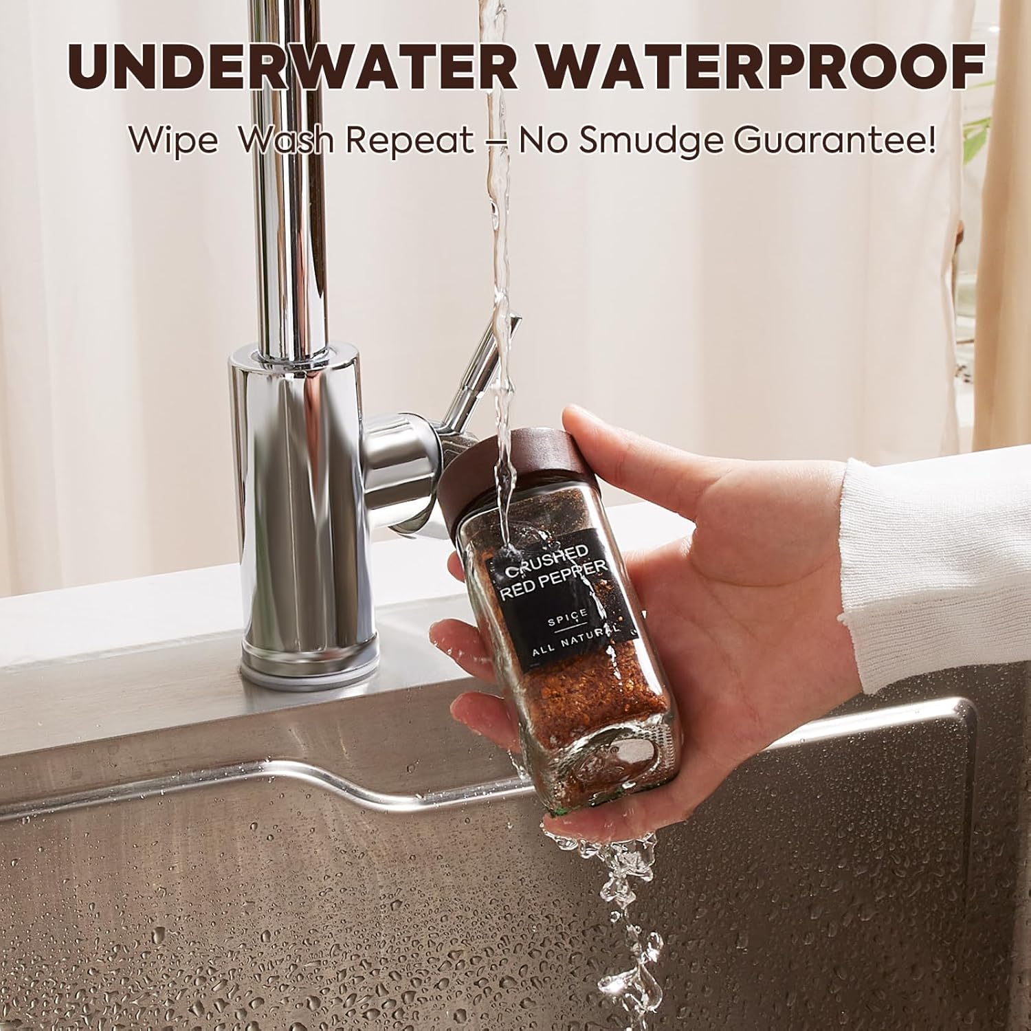 Yangbaga 24Pcs Glass Spice Jars with Labels-4OZ Wood Lid Square Spice Containers with Pepper Grinder Lids &Funnel,Seasoning Jars for Rack Cabinet Drawer