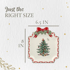Spode Christmas Tree Ribbons Canape Platter - 6.5-Inch Holiday Serving Plate for Desserts, Appetizers, and Treats - Festive Earthenware Christmas Dinnerware with Gold Accents - Dishwasher Safe