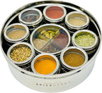 spice dabba Stainless Steel Indian Spice Box, Steel Masala Dabba 12 Spices, Lid Spice Box, Authentic Spices, Masala Box with Individual containers | Size 9 x 9 x 3 IN (Indian Spice Box Only)