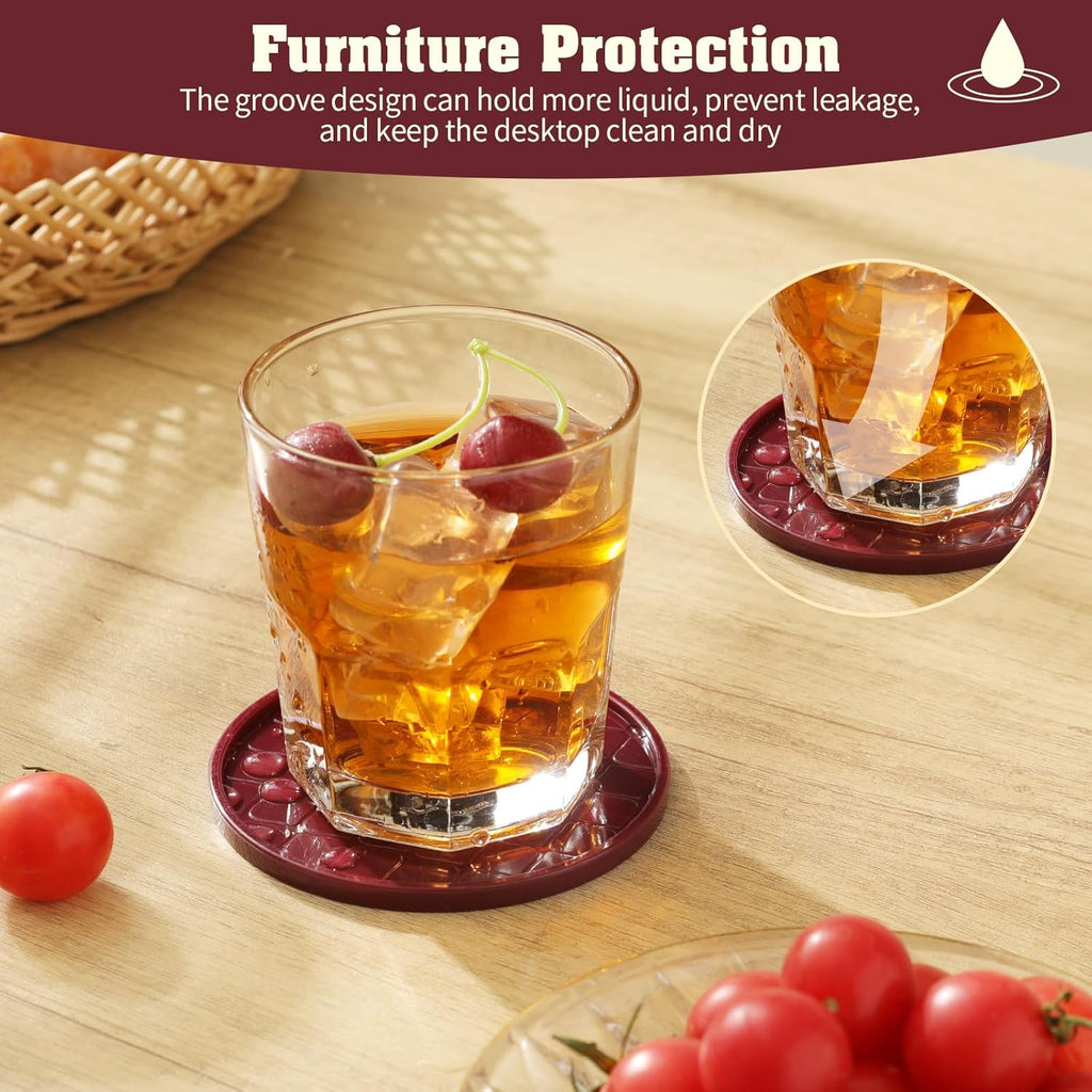 Coasters Set of 8,Hot or Cold Drink Coasters with Holder,Modern Style Coffee Table Coaster,Suitable for Kinds Cups Beer,Drink,Anti-Overflow Tabletop Protection(Wine red, 8pcs)