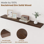 Floating Shelves for Wall Decor, 8 Inch Deep Rustic Solid Elm Wood Floating Shelves Wall Mounted, Wall Shelves with Invisible Bracket for Living Room Bathroom Bedroom Kitchen, 48 Inch Set of 1, Walnut