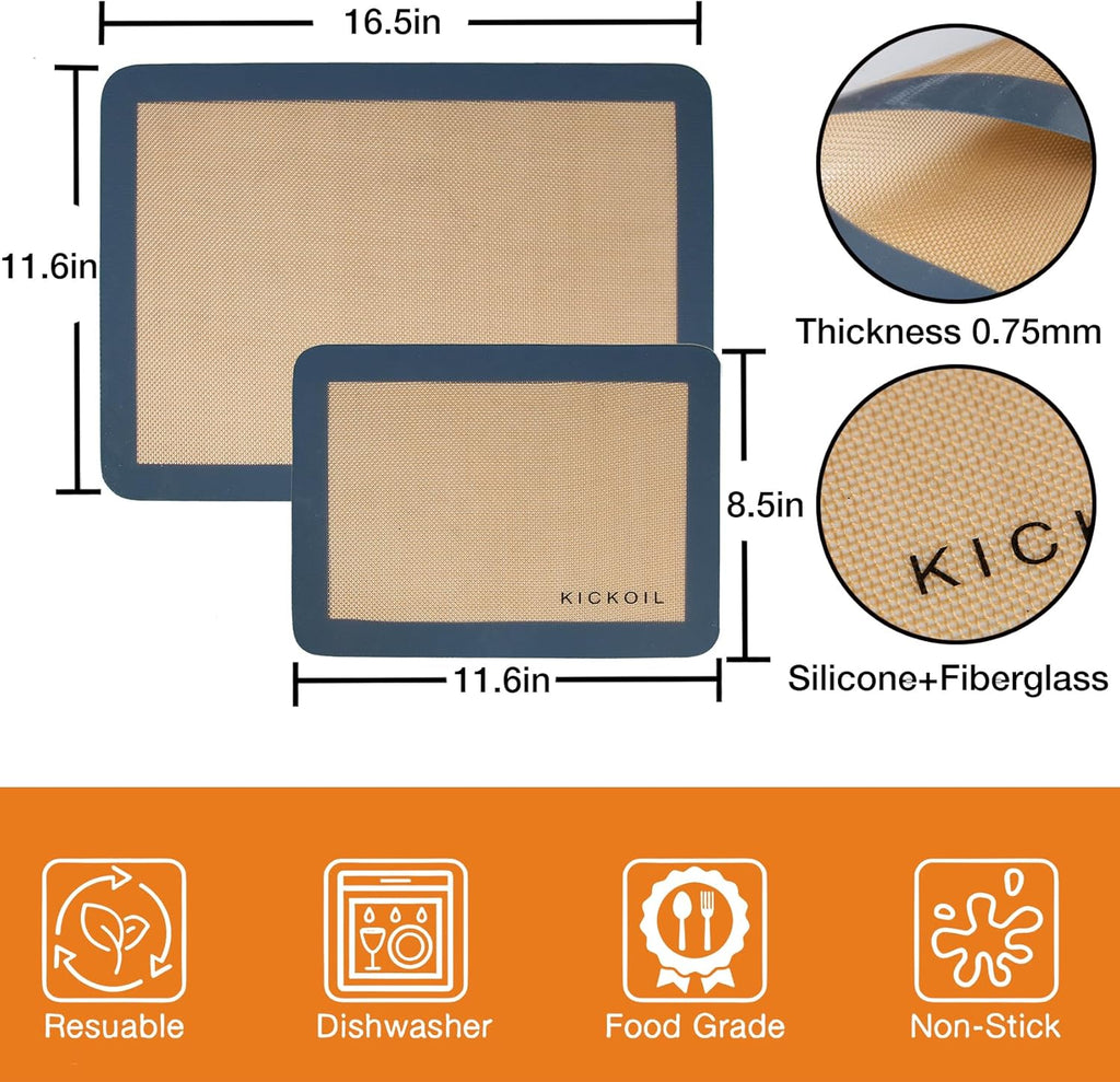 Silicone Baking Mat Large 3 Pack-2 Half Sheets+1 Small Quarter Sheet,Reusable Non Stick Food Safe Baking Supplies Oven Liners Bakeware Mats for Cookies,Macarons,Bread, Pastry, Vegetables