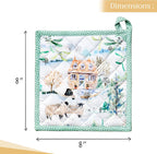 Maison d' Hermine Pot Holders Set 100% Cotton Heat Resistant Potholders 8" x 8" Hot Pads with Loop BBQ, Cooking, Baking, Grilling, Kitchen, Handling Hot Pans (Pack of 2, Snowy World)