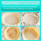 PLANTIONAL Ceramic Pie Weights, 1.32Lb Reusable 10mm Baking Beads with Wheat Straw Container, Natural Ceramic Stoneware Baking Beans for Pie Crust Pastry (Beige)