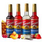 Torani Flavored Drink Syrup Soda Shop Variety Pack, Raspberry, Peach, Vanilla & Strawberry, 25.4 fl oz (Set of 4)
