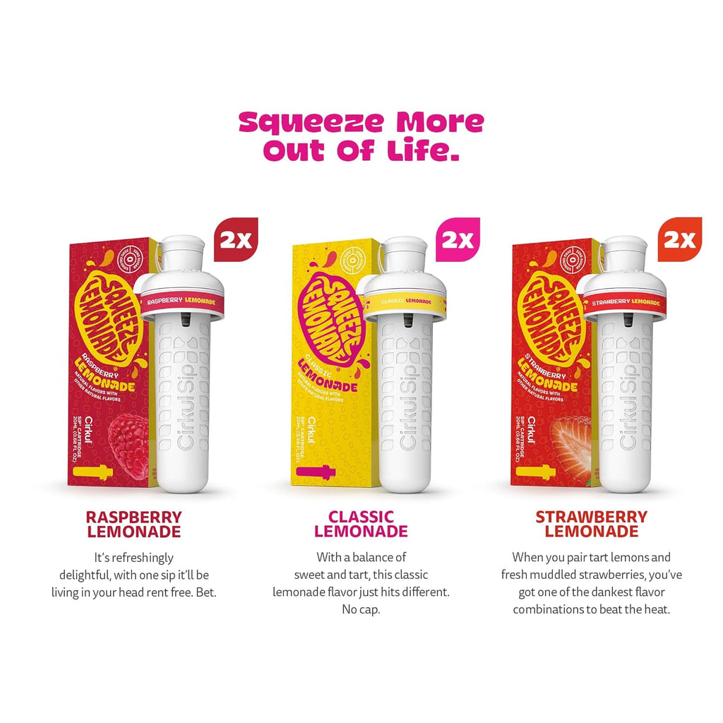 Cirkul Squeeze Lemonade Flavor Cartridge Variety Pack with B Vitamins, 6-Pack (2 Classic, 2 Strawberry, 2 Raspberry), No Sugar, Zero Calorie Drink Mix