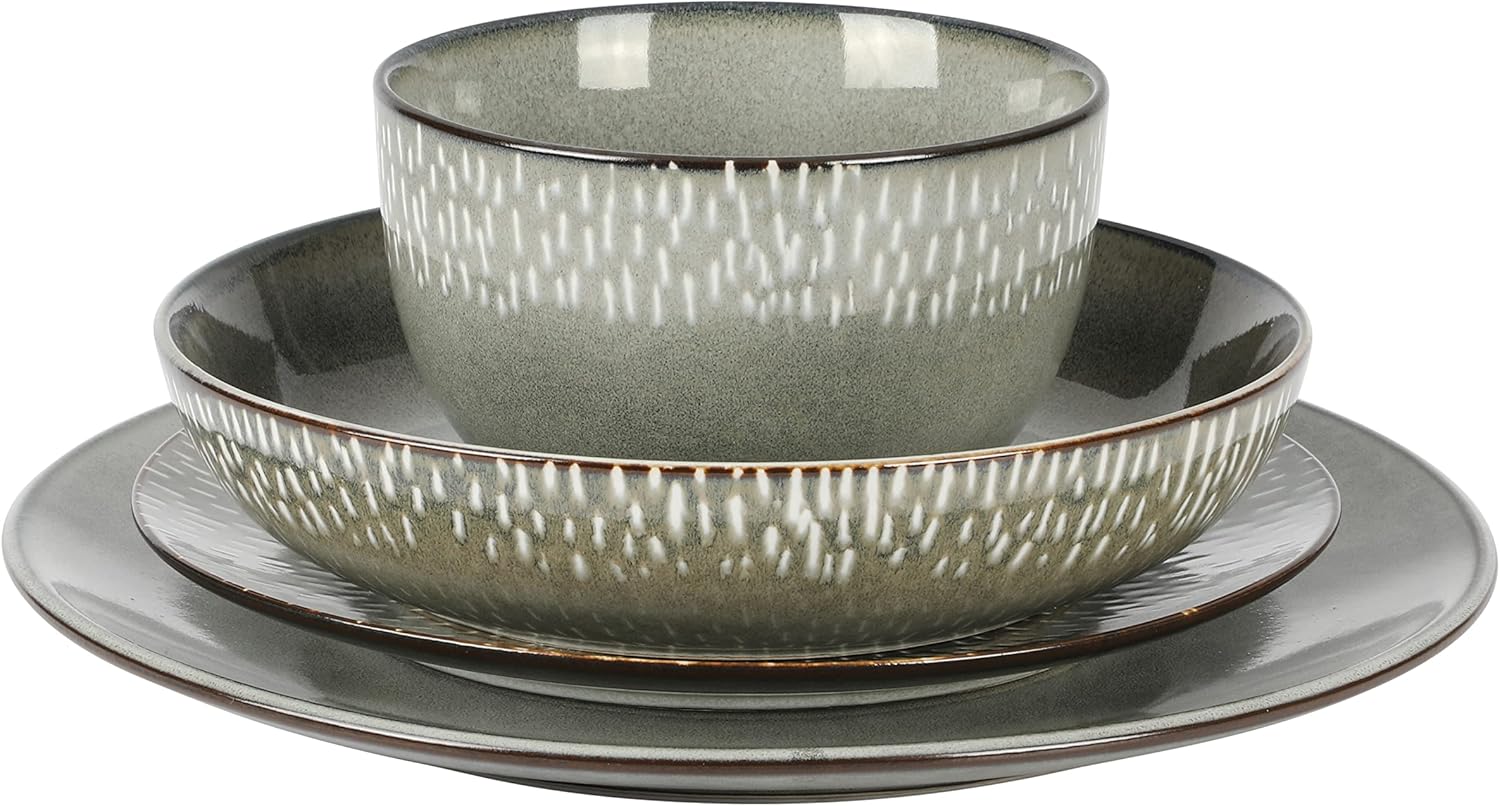 Gibson Elite Matisse Double Bowl Dinnerware Set, Service for 4 (16pcs), Green