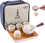 LURRIER Porcelain Chinese Gongfu Tea Set,Portable Teapot Set with 360 Rotation Tea maker and Infuser,Portable All in One Gift Bag for Travel,Home,Gifting,Outdoor and Office (Kitty Cat)