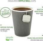 Restaurantware 16 Ounce Ripple Wall Disposable Coffee Cups, 500 Insulated Gray Paper Tumblers with Rolled Rim Design, Lids Sold Separately for Hot Drinks like Tea, Hot Chocolate and More