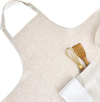 Solino Home 100% Pure Linen Apron for Women & Men - Light Natural Stripe Full Midi Bib Apron, Adjustable Neck Strap with Center Pockets for Kitchen, Chef - Handcrafted from European Flax