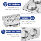 TeamFar Muffin Pan Set of 4, 6 Cup Muffin Tins Pans For Baking, Cupcake Pan Tray Set Stainless Steel for Baking Muffins Cakes Tarts and More, Healthy & Sturdy, Oven & Dishwasher Safe