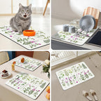 Bloss Dish Drying Mat, Multiple Usage Coffee Bar Mat, Kitchen Counter Mat, Absorbent Hide Stain Rubber Backed Dish Drying Pad(16.1"x24.1", 2-Row Flower)