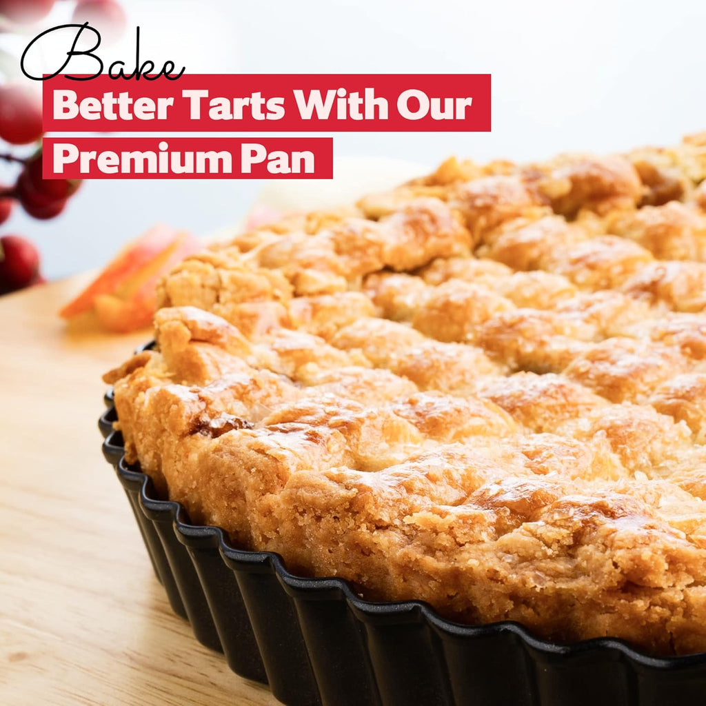 Tart Pan 11 Inch Removable Bottom- Carbon Steel Deep Quiche Pan, Rust, & Temperature Resistant 550-600 °F– Non-Stick, Perfect for Baking Fruit Tarts, Quiches & Dessert