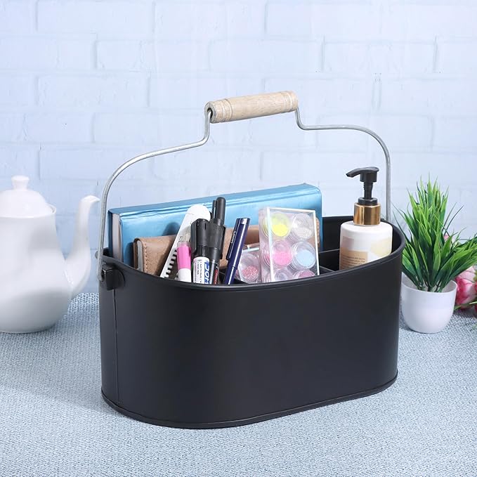 Alpha Living Home 4-Compartment Metal Flatware Caddy Silverware & Condiment Holder Cutlery Organizer Flatware Organizer - Perfect for Kitchen, Dining, and Picnics (Black)