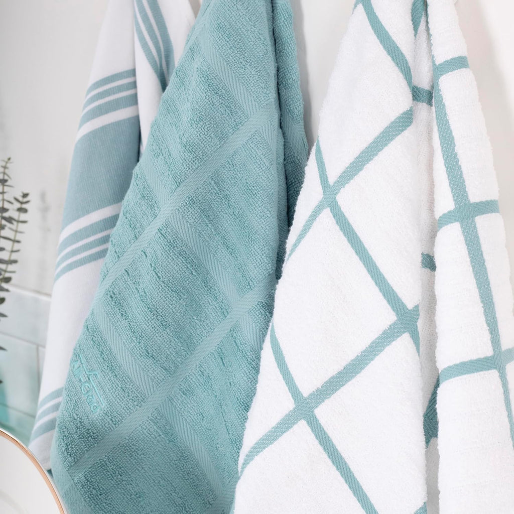 All-Clad Solid & Coordinate Kitchen Towels: Highly Absorbent, Super Soft Long Lasting 100% Cotton, 17" x 30" Tea Towels for Cleaning & Drying Dishes, Pans, Glassware, Countertops, 4-Pack, Rainfall