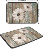 Rustic Daisy Board Dish Drying Mat for Kitchen Countertop 18x24 inch Fall Sunflower on Wooden Plank Dish Drainer Mats Fast Drying Country Shabby Chic Flower Dish Pad Vintage Kitchen Drying Decor Large