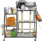 TORACK Garden Tool Organizer with Wheels, Rakes Shovels Yard Tools Stand for Garage, Shed, Garden, Indoor/Outdoor Long-Handled Tools Cart