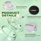 Joyclub 20 oz Glass Cups with Acrylic Lids and Straws 2pcs Can Shaped Glass Iced Coffee Cups with Lids, Drinking Jar Glasses Cute Tumbler Cup Great for Smoothie Soda Boba Tea Cocktail Beer Gift