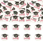 Gyufise 48Pcs Edible 2025 Graduation Cap Cupcake Toppers Wafer Paper Class of 2025 Grad Cap Cupcake Picks for 2025 Graduation Theme Party Cake Decorations Supplies Pink
