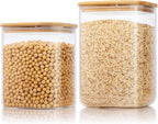Extra Large Square Glass Flour & Sugar Storage Containers with Airtight Lids, 132 floz & 63 floz - 2 Pack Glass Jars with Bamboo Lids, Air tight Food Storage Containers for Cereal, Pasta, Rice