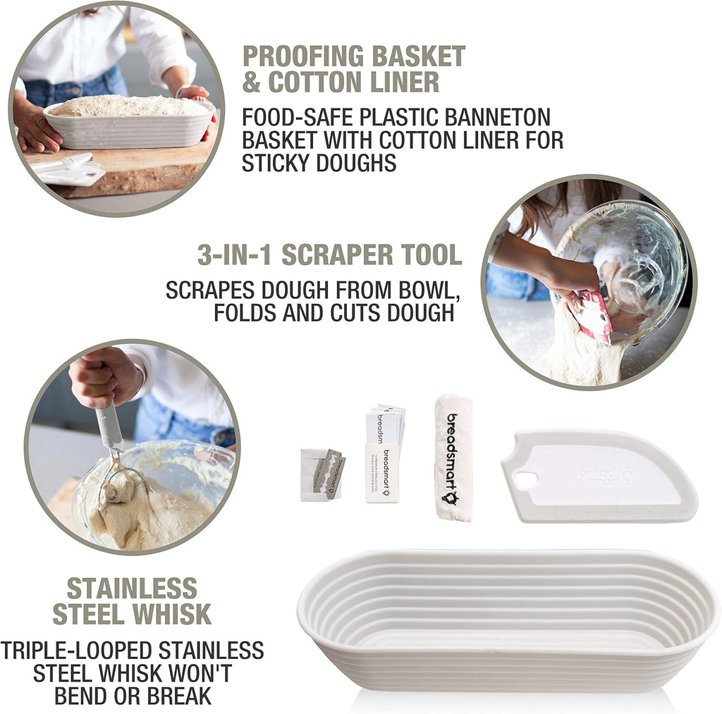 Artisan Bread Making Kit - 5PC Sourdough Bread Baking Supplies Set - Lame, Scraper, Whisk, Banneton Bread Proofing Basket & Cotton Liner