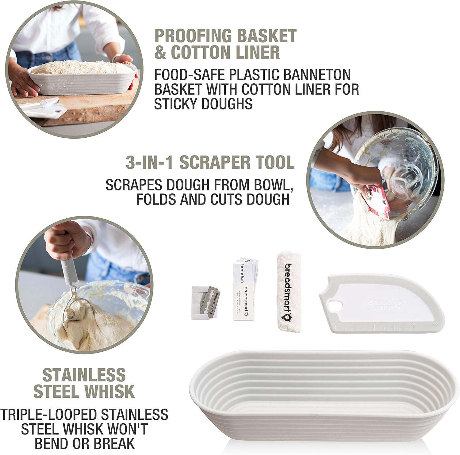 Artisan Bread Making Kit - 5PC Sourdough Bread Baking Supplies Set - Lame, Scraper, Whisk, Banneton Bread Proofing Basket & Cotton Liner