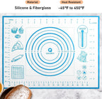 Silicone Pastry Mat with Measurement, Kids Rolling Mat for Fondant, Rolling Dough, Pie Crust, Pizza and Cookies, Baking Mat,12" x 16", Blue