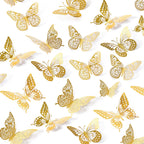 SAOROPEB 3D Butterfly Wall Decor - 48 Pcs, 4 Styles, 3 Sizes, Gold Butterfly Decorations for Birthday & Party Celebrations, Removable Stickers