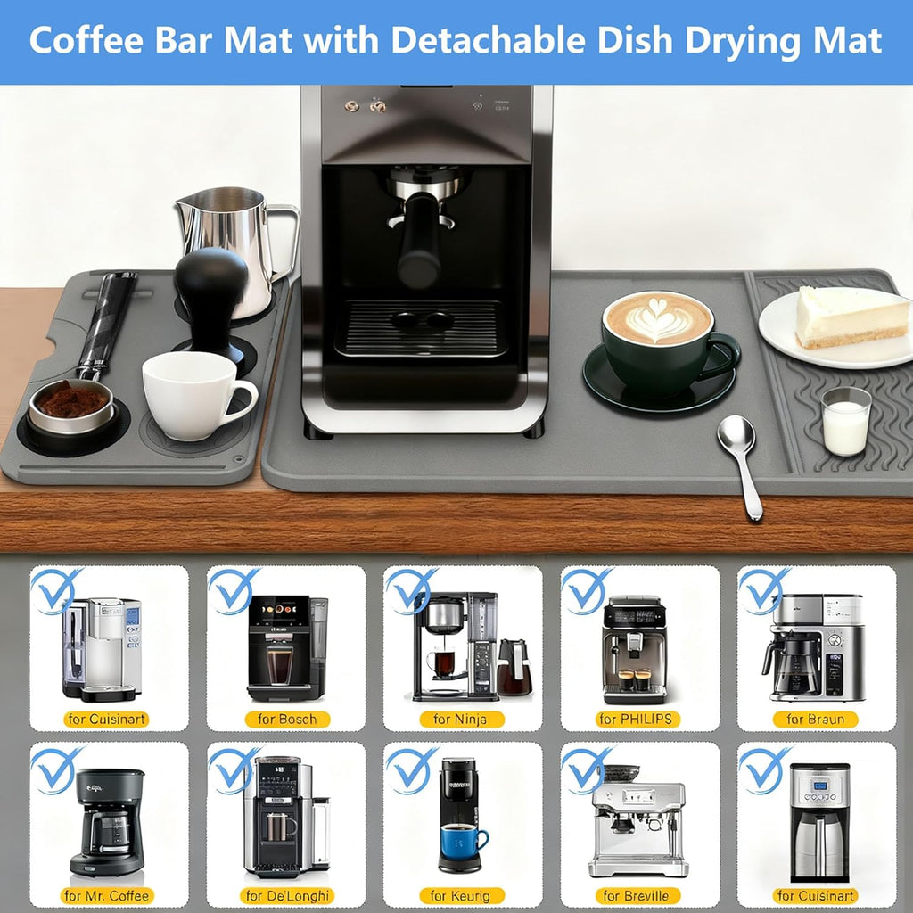 2-in-1 Coffee Bar Mat & Tamping Mat - 24”x16”Non-Slip Silicone Mats for Coffee Machines, Countertop, Bars, Kitchen Counter
