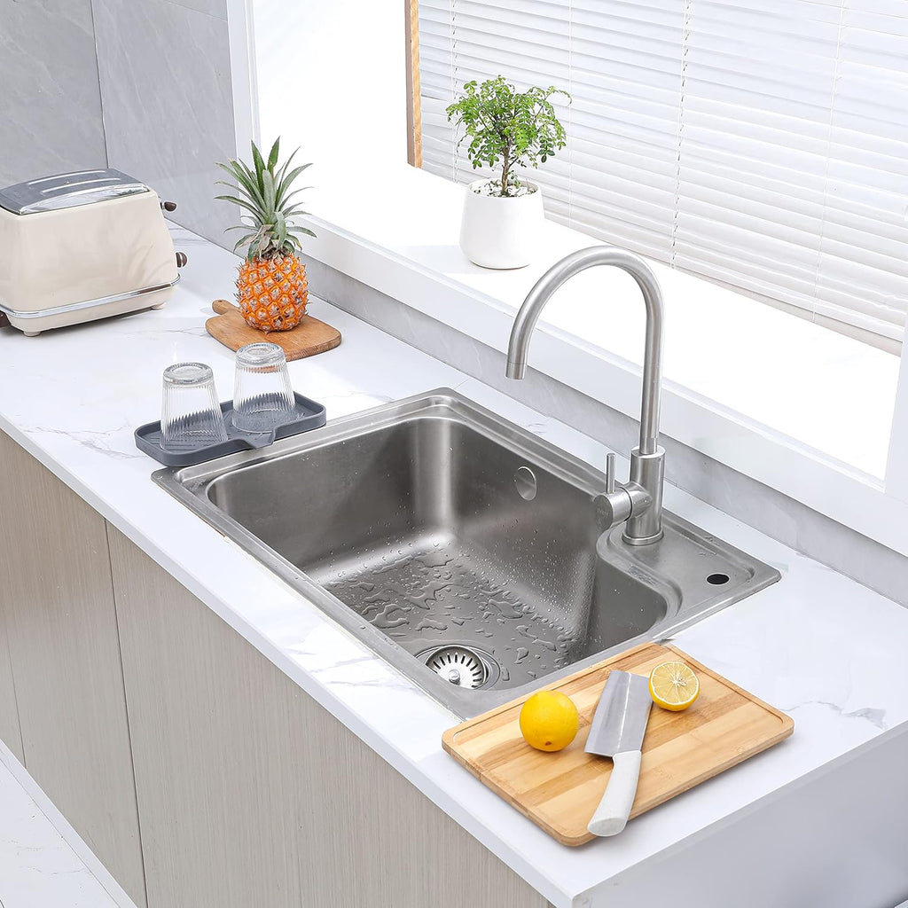 Silicone Bathroom Soap Dishes with Drain Spout-Bathroom and Kitchen Sink Organizer,Sponge Holder,Dish Soap Tray,Perfect for Dispenser,Scrubber,Bottle,Cup on Sink or Counter-Grey 9.6"×5.3"