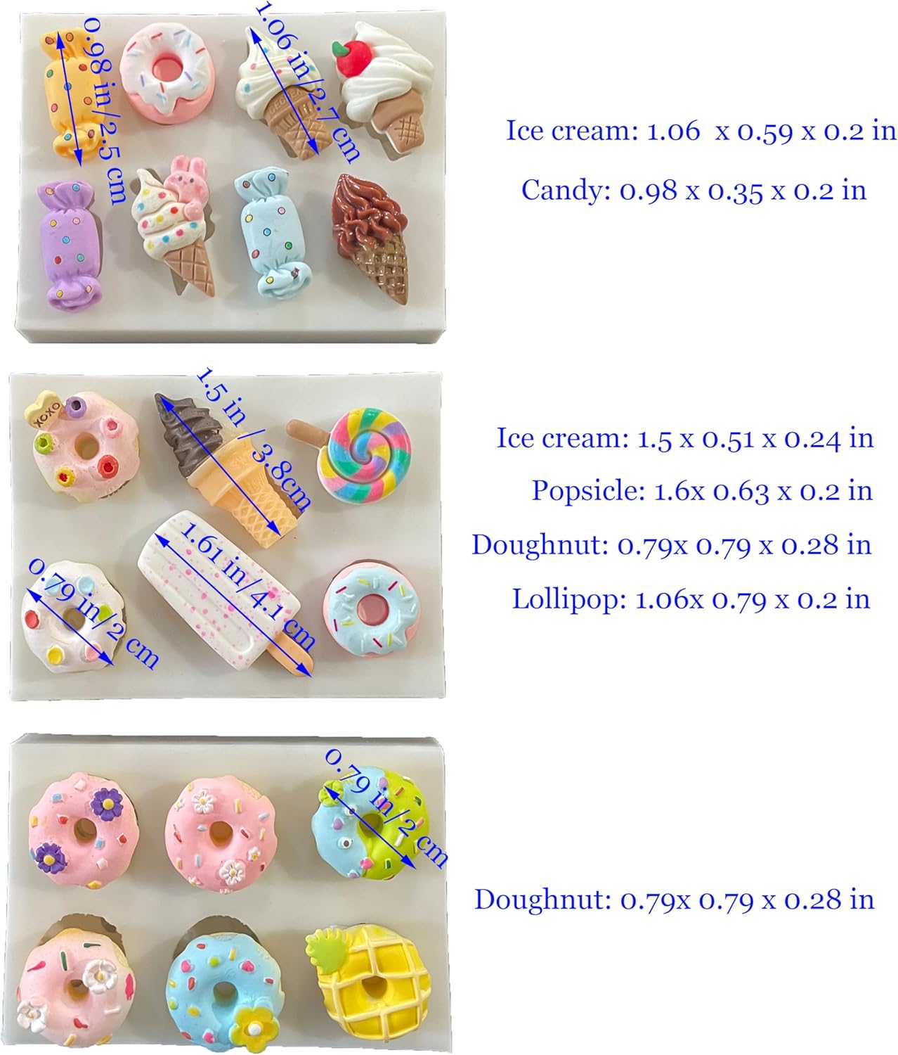 Lovely Small Items Silicone Fondant Molds Set For Cake Topper, Gumpaste, Candy & Chocolate, Polymer Clay and More (Snack Food)