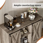 4 EVER WINNER Farmhouse Coffee Bar Cabinet with Sliding Barn Door, 42” Coffee Bar Table with Adjustable Shelves, Buffet Cabinet with Storage for Kitchen Living Dining Room, Wash Grey