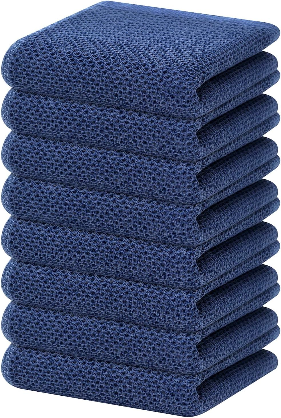 Homaxy 100% Cotton Waffle Weave Kitchen Dish Towels, Ultra Soft Absorbent Quick Drying Cleaning Towel, 13 x 28 Inches, 8-Pack, Navy Blue