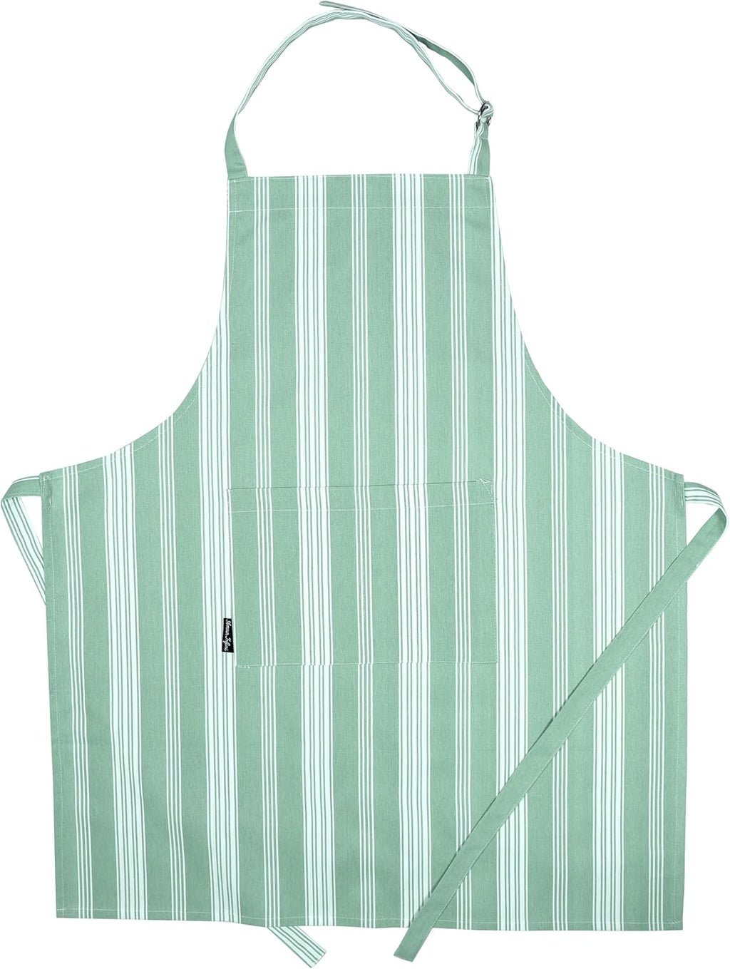 AMOUR INFINI Cotton Striped Aprons for Women with Pockets - Adjustable Strap and Waist Ties Printed Apron for Baking, Cooking, Gardening (27.5 x 33 Inches - Sage Green)