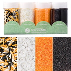 Sweets Indeed Dye-Free Halloween Sprinkles 4-Pack – 11.57 oz Natural Spooky Decorating Set | Sprinkle Mix, Ghost Confetti, Orange Sugar & Black Sugar | Edible Dye-Free Cake & Cupcake Decorations