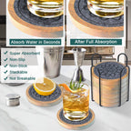 Wood Coasters for Drinks Set of 8, Minacun Absorbent Coaster, Drinks Coasters for Coffee Tabletop Protection, Non-Slip, Non-Stick, Suitable for Kinds of Cups Wooden Table Drink, 4.3 Inch Gray