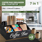 Barista Emperor® SUPER PACK Coffee Bar Organizer for Countertop, Silicone Mat and 2X Silicone Coasters - Tea Organizer Station with Removable Drawers - Office Coffee Station for Countertop