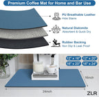 ZLR Coffee Mat - 16" x 24" Extra Large Kitchen Hide Stain Absorbent Dish Drying Mat for Countertop - Easy to Clean Coffee Bar Mat for Espresso Machine and Spill Protection - Navy Blue