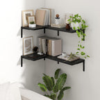 Fun Memories Deep Floating Shelves, 16W x 8D Floating Shelves Set of 2, Wall Mounted Shelf with Metal Brackets, Rustic Wood Wall Shelf for Bathroom, Kitchen and Living Room, Black