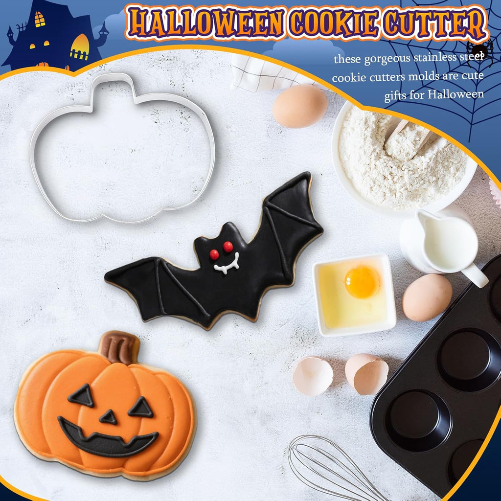 3 Pcs Large Halloween Cookie Cutters Set 7.5 Inch Extra Large Pumpkin Bat Ghost Shapes Stainless Steel Metal Giant Cookie Cutters Molds for Halloween Day Baking Party Kitchen Accessories