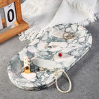 Koville Natural Marble Tray for Bathroom Countertop, Marble Vanity Trays for Perfume, Cosmetics, Jewelry, Decorative Tray for Dresser Organizer, Stone Storage Trays for Bathroom Decor(Grey)
