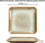 Ceramic Dinner Plates Dish Set,Set of 4,for Lunch snacks -Microwave Oven & Dishwasher Safe,Scratch Resistant,Dinnerware Kitchen Porcelain Serving Dishes,9 inch Square