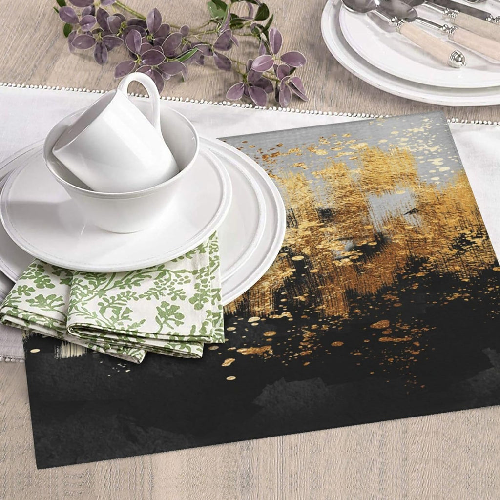 Black Gold Art Splash Dish Drying Mat for Kitchen Counter, Absorbent Microfiber Abstract Modern Drying Pad, 16 x 18 inch, Luxury Decorative Foldable Kitchen Mat for Sink & Coffee Bar, Black Home Decor
