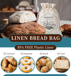 2 Pack of Bread Bags for Homemade Bread，Reusable Linen Sourdough Storage Bags with Plastic Liner,Cotton (17.7" x12")