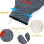 QUWIN BBQ Gloves, Oven Gloves 1472℉ Extreme Heat Resistant, Grilling Gloves Silicone Non-Slip Oven Mitts, Kitchen Gloves for BBQ, Grilling, Cooking, Baking-1 Pair… (Grey, One Size(Long Cuff))