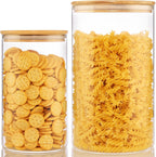 Extra Large Glass Flour and Sugar Storage Containers with Airtight Lid,132 floz x1 & 65 floz x1 [Set of 2] Big Glass Jars with Bamboo Lids, Air Tight Food Jar for Cereal, Pasta, Rice, Coffee
