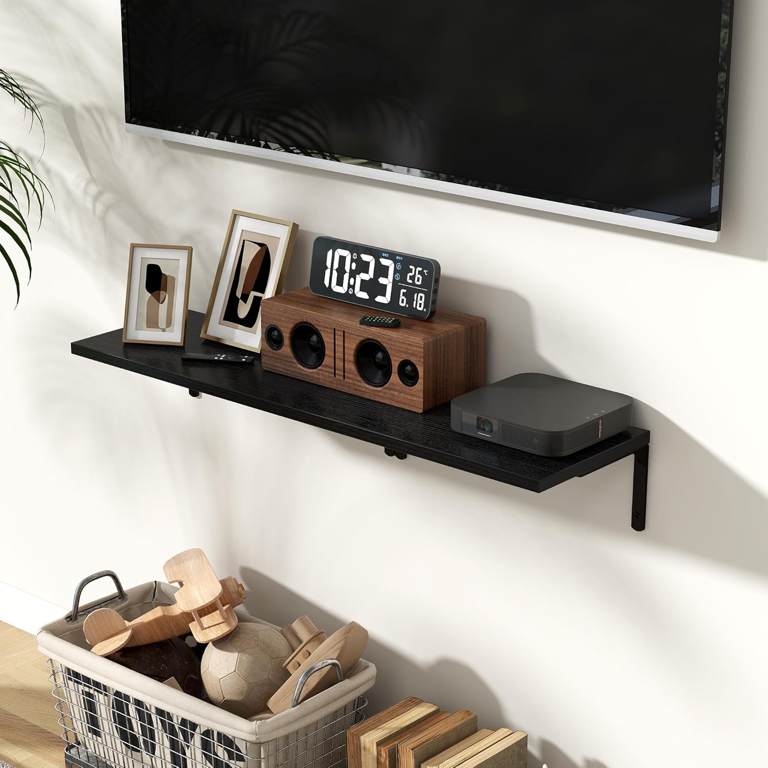 Fun Memories Deep Floating Shelves, 16W x 8D Floating Shelves Set of 2, Wall Mounted Shelf with Metal Brackets, Rustic Wood Wall Shelf for Bathroom, Kitchen and Living Room, Black