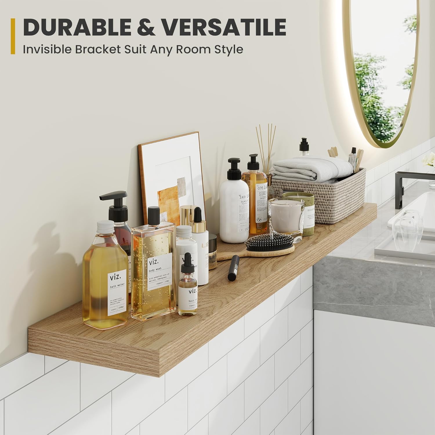 55 Inch Floating Shelves, 9.3" Deep Floating Shelf Wall Mounted, 56" Wall Shelves, Rustic Deep Bookshelf, Large Display Shelves & Storage Shelves for Bedroom, Living Room, Oak, Set of 1